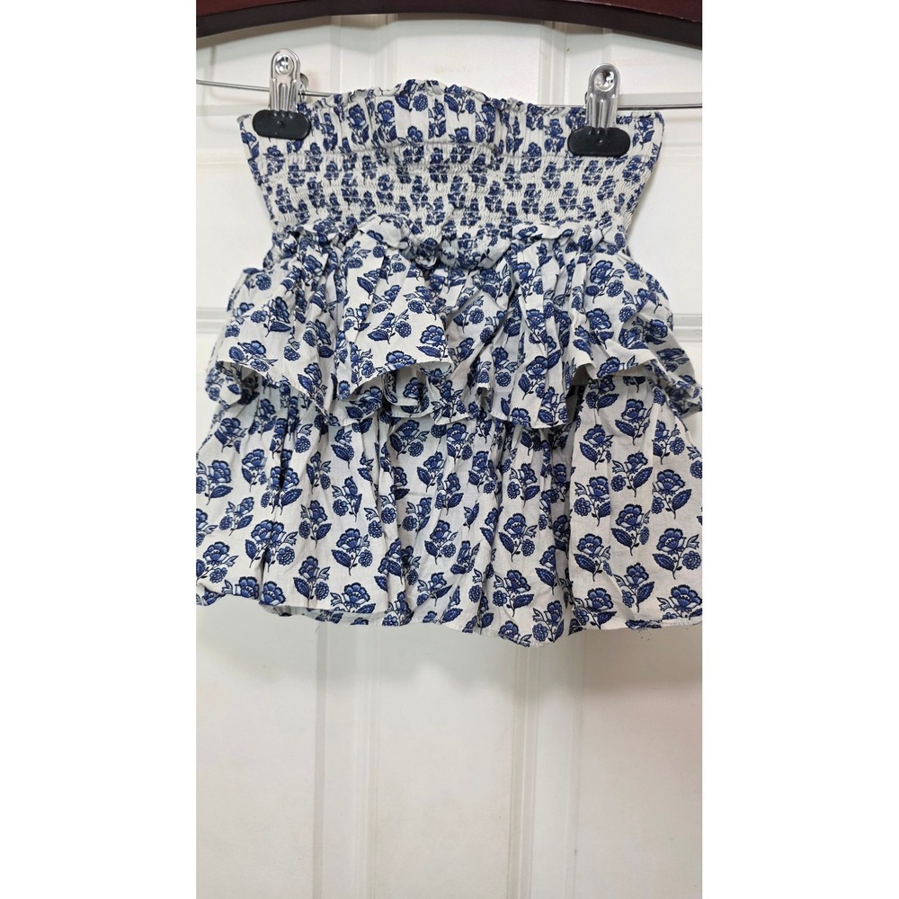 Janie and Jack Skirt Girls 10 Blue White Floral Smocked Tiered Ruffle Cotton - Picture 3 of 7